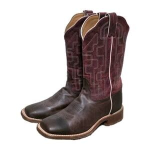 Tony Lama Atchison Square Toe Cowboy Boots Womens Size 7.5 Casual Brown Leather